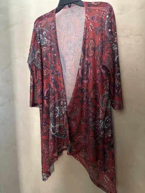 Women's XXL Floral/ Paisley Print Kimono Cover up-Red