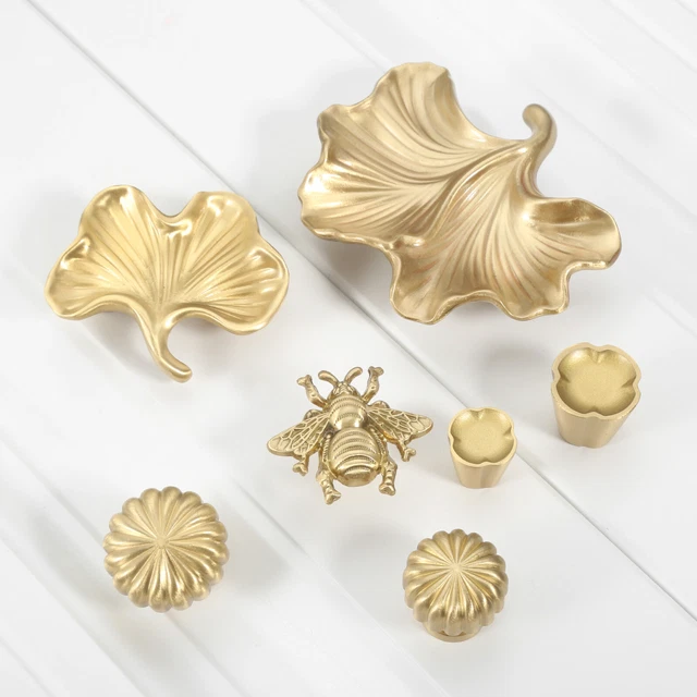 Antique Gold Kitchen Cabinet Pull Handle Cupboard Door Drawer Knobs Pure Copper