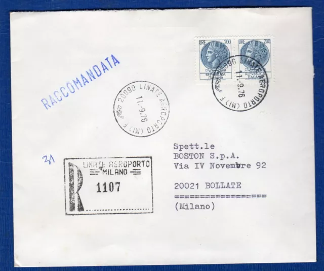 ITALIA - B. RACC. AFF. con 2x200 L. SIR. da LINATE AEROPORTO(MI) il 11-9-1976