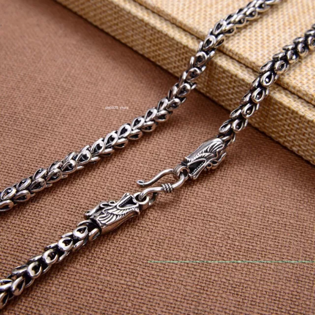 Real S925 Sterling Silver Necklace Women Men 6mm Dragon Phoenix Tail Link