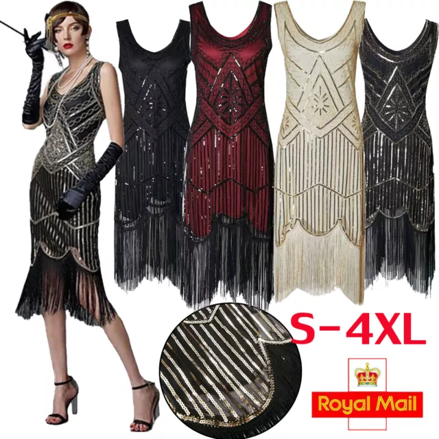 Retro 1920s Flapper Gatsby Charleston Sequin Fringe Evening Party Cocktail Dress