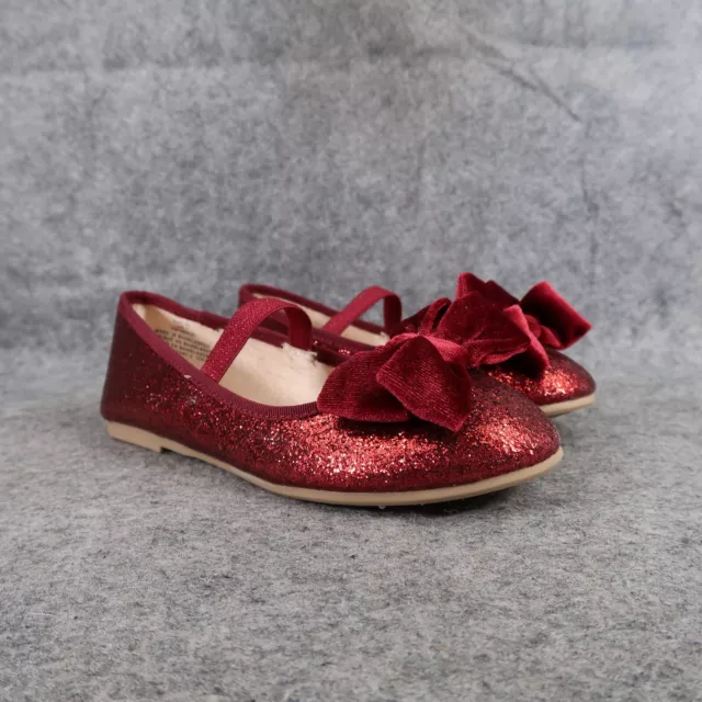 H&M Shoes Girls 1 Ballet Flats Red Glitter Bow Foot Strap Comfort Fashion Kids