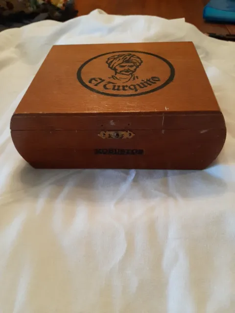 El Turquito Wood Cigar Box Robustos "25 cigars handmade in Honduras" box only 2