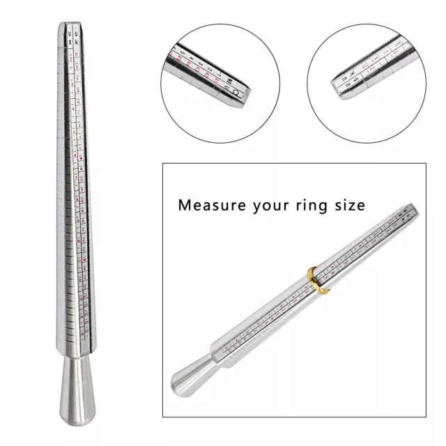 Metal Finger Gauge Mandrel Finger Sizing Ring Sizer Set Band 1-15 Measuring Size