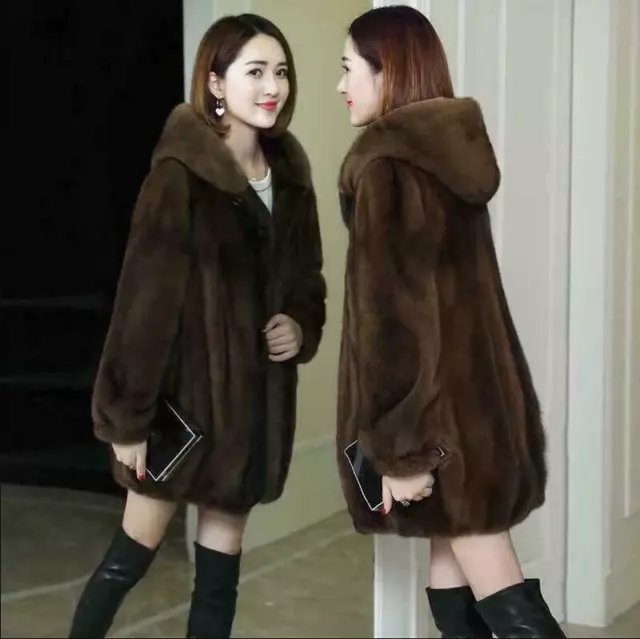 Women Fashion Overcoat Mid Long Hooded Parka Faux Fur Coat Outwear Jacket Winter