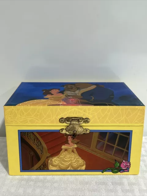 VTG Disney  Beauty & The Beast Musical Jewelry Box. Rotating Belle Works 6"X4"