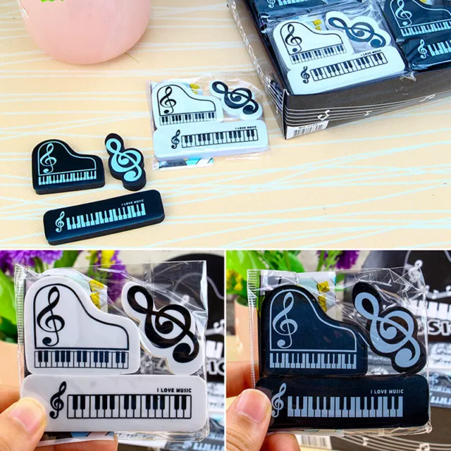 3pcs Musical Piano Note Rubber Pencil Eraser School Student Stationery For Kids