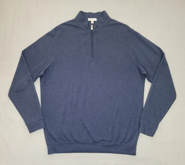 Peter Millar Sweater Mens Large Blue Crown Comfort Interlock 1/4 Zip Pullover