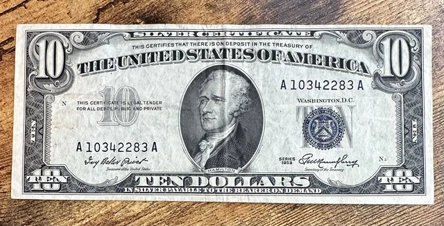 Series 1953 $10 Blue Seal Silver Certificate Note
