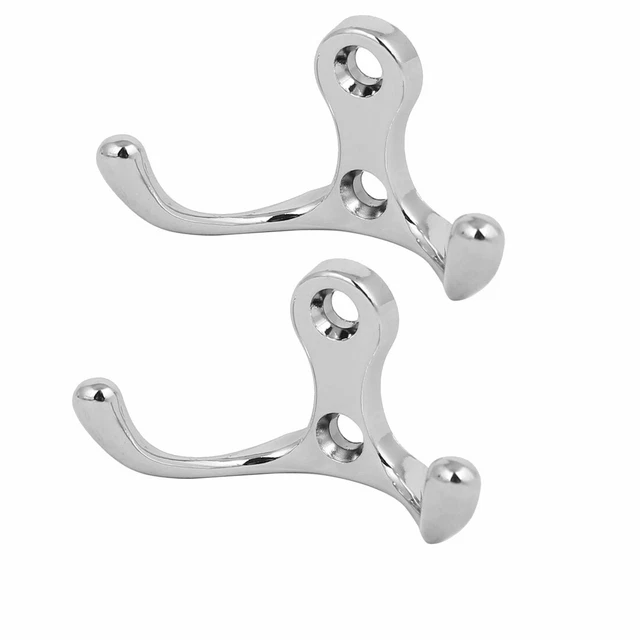 Home Wardrobe Zinc Alloy Wall Mounted Double Hook Hanger Silver Tone 2pcs