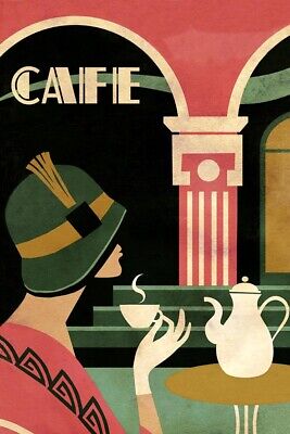 Poster Manifesto Locandina Pubblicitaria Vintage Art Nouveau Cafè Arredo Ufficio
