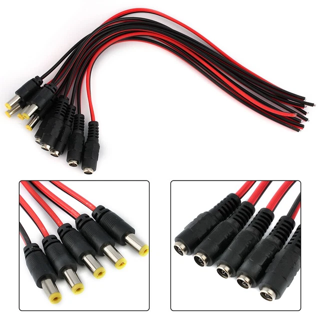 (Real 18AWG)-10 Pairs 12V 5A DC Power Pigtail Barrel Plug Connector Cable- 2.1mm