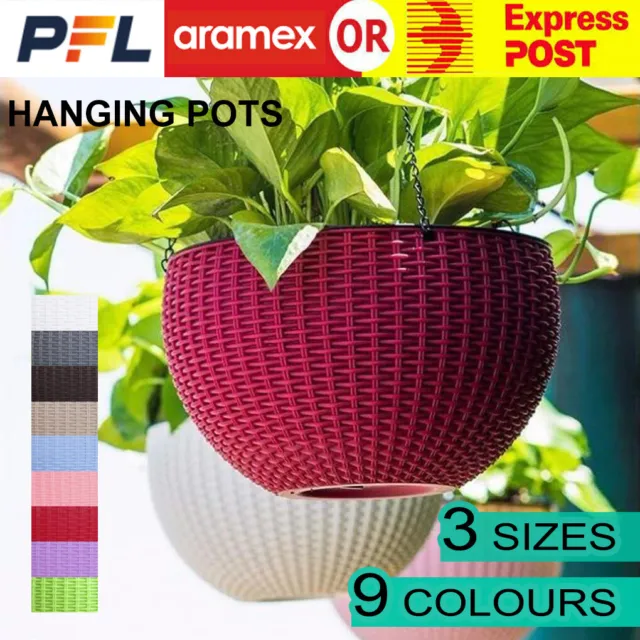 2X Landen Rattan Hanging Plant Pots Flower Baskets Hanger Self Holder Wall SHook