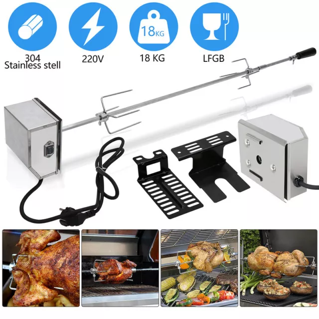 BBQ Grillspieß 117cm Rotisserie Drehspieß Fleischnadel Spieß Edelstahl mit Motor