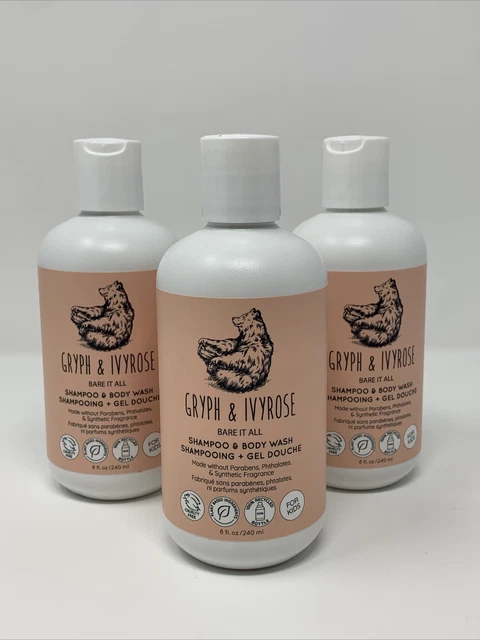 LOTE DE 4 piezas GRYPH & IVYROSE BARE IT ALL CHAMPÚ Y LAVADO CORPORAL PARA NIÑOS 8 oz SELLADO (x4)