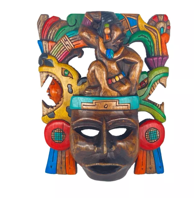 Colorful Hand Carved Wooden Mask Mexican Mayan Mask