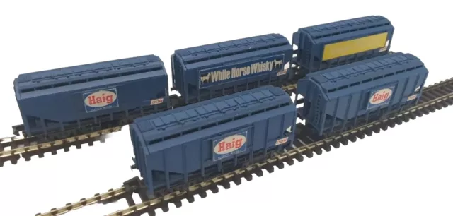 Rake Of 5X Peco N Gauge 35T Whisky Grain Hoppers Blue Rolling Stock Wagons