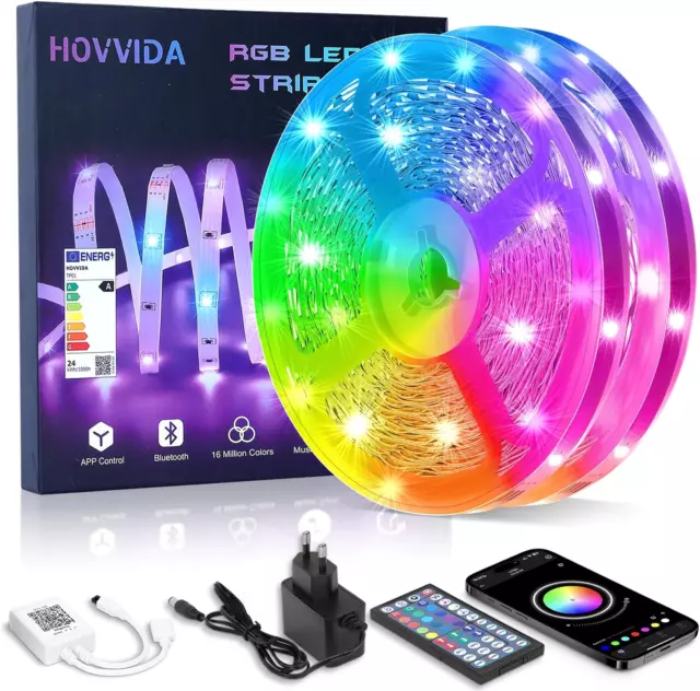 HOVVIDA Striscia LED, 30 Led/Metro, Luci LED RGB 5050, APP E Telecomando, Modali