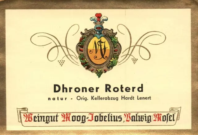 1950s 1960s Dhroner Roterd Jobelius German Wine Label Mosel Saar Ruwer  5x4