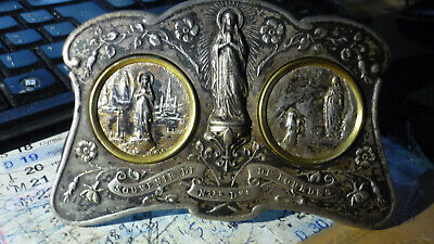 Vintage Our Lady of Lourdes silvered metal Plaque