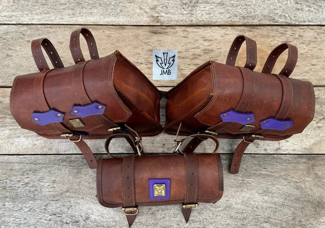 Paire De Sacoches Moto En Cuir Marron - Grands Sacs Latéraux 11x9 Pouces Pour Selle
