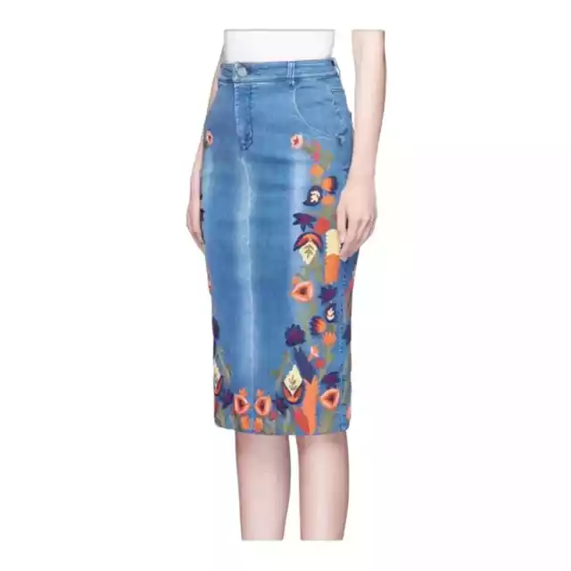 Alice + Olivia Floral Embroidered Denim Skirt Size 2