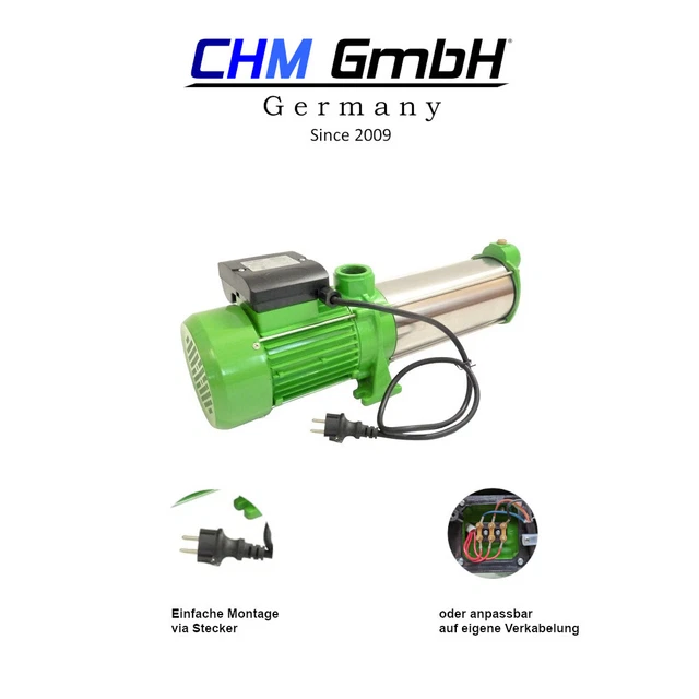 Produktbild von CHM Kreiselpumpe Edelstahl 1,1 KW – 5400 L/h, 6,5 Bar, Für Garten & Bewässerung