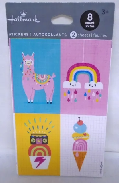 Hallmark Stickers Pink Llama Rainbow Radio Ice Cream Cone 2 Sheets 8 Pieces