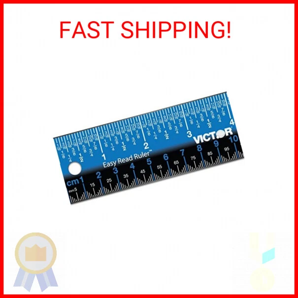 Victor Easy Read Stainless Steel Ruler, Standard/Metric, 12" Long, Blue