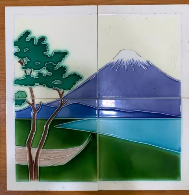 Tiles Japan vintage rare floral set antique art majolica tile mountain scene