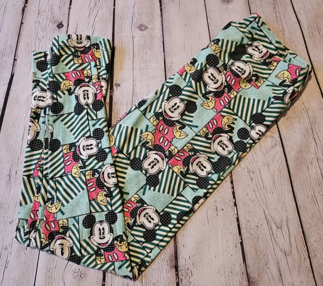 LULAROE ONE SIZE OS Leggings Mickey Mouse Teal And Stripes £9.52