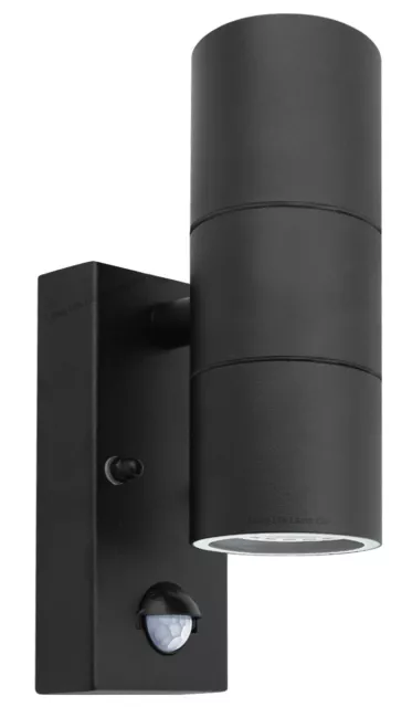 Black PIR Double Outdoor Wall Light With Movement Sensor IP44 Garden Light