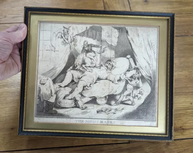 Antique 1799 Framed Satirical Engraving by John Chapman "THE NIGHT MARE"