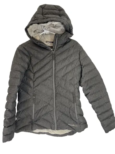 EDDIE BAUER DOWN Jacket Gray Puffer with Hood Size Medium-missing faux ...