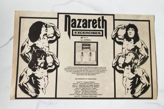 Nazareth Excercises Album + Tour 1972 Small Vintage Advert 12" X 8" Melody Maker