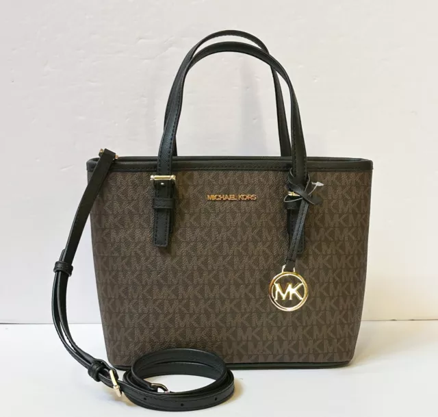 Michael Kors Jet Set Travel Xs Tote Shoulder Crossbody Bag Mk Brown Black