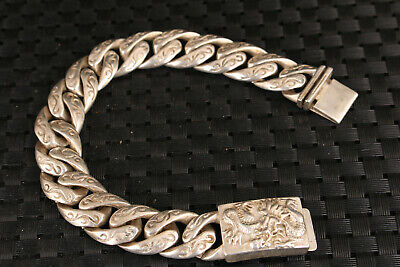 chinese Asian old tibet silver hand cast dragon statue man bracelet jewel gift