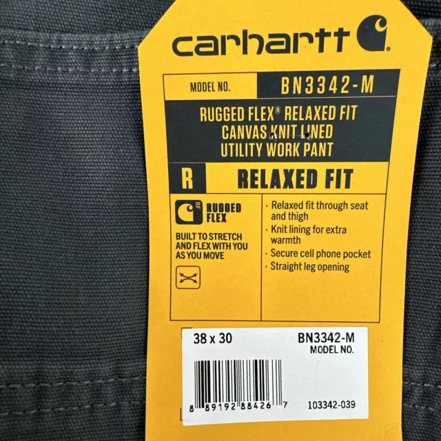 NEW CARHARTT BN3342-M Knit Lined Gray Canvas Rugged Utility Work Pants ...