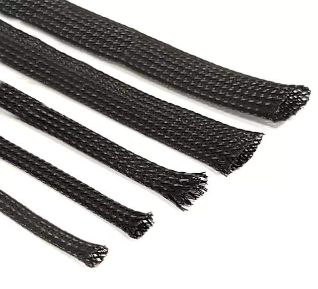 Black Braided Cable Sleeving Expandable Wire Harness Marine Auto Sheathing
