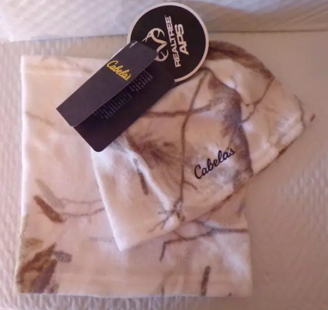 Cabelas Original Fleece Beanie Gaiter Combo Realtree Ap Snow Camo