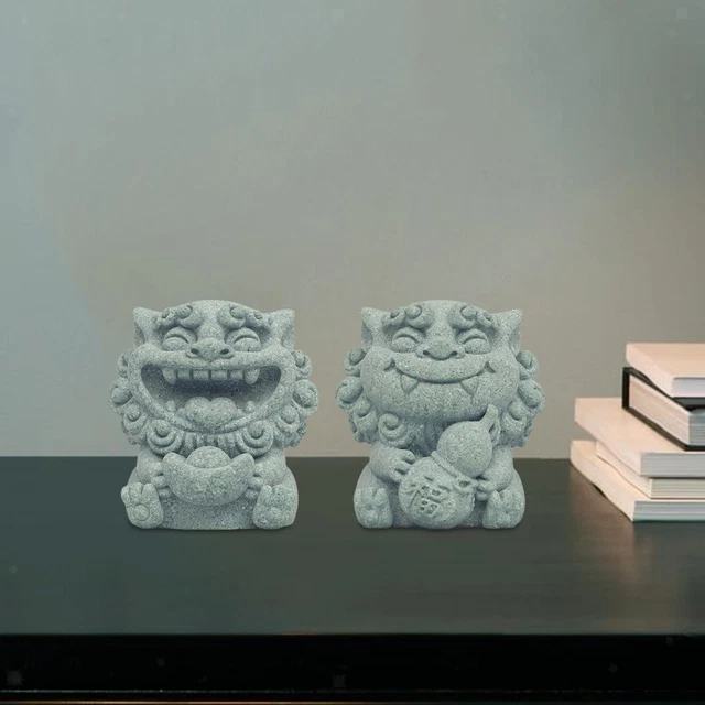 2Pcs Mini Lion Statue Figurine Stone Sculpture for Tabletop Garden