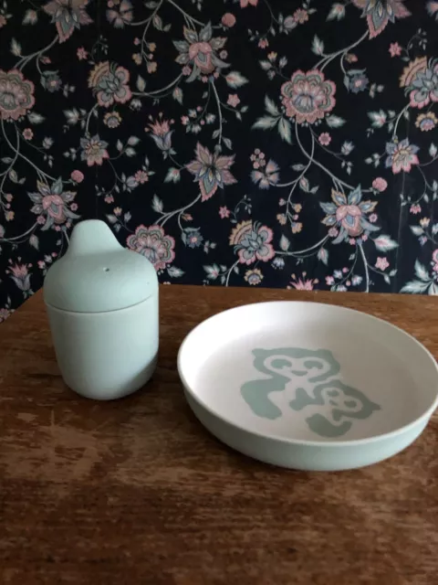 Stokke Munch Essentials Children’s Dinner Set Plate Bottle Owl Mint Green Gift