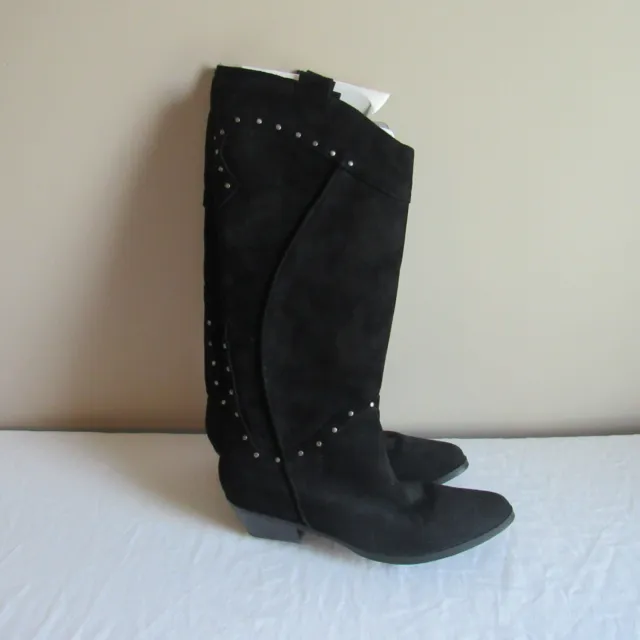 Reba Leather (suede) Pull On Studded Accent Knee Boot 9.5M Black Preowned