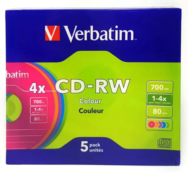 Verbatim CD-RW 700MB 5Pk Colour Slim Case 2X-4X