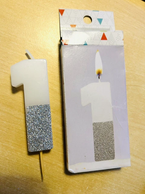 Grande candela numero glitter bianco argento numero 1