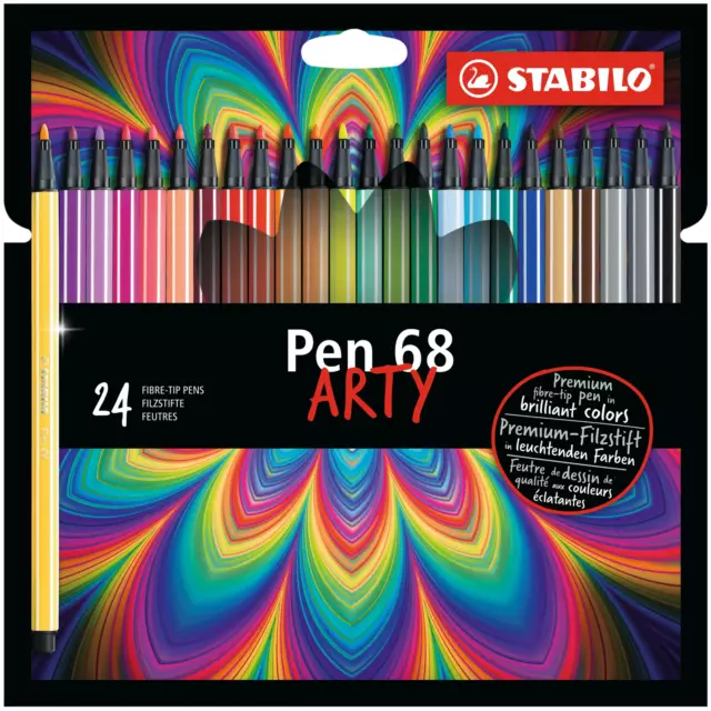 Premium Fibre-Tip Pen - STABILO Pen 68 - ARTY - Pack of 24 - Assorted Colours