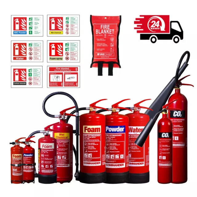 Commander Fire Extinguisher Dry Powder Foam CO2 Carbon Dioxide Water All Sizes