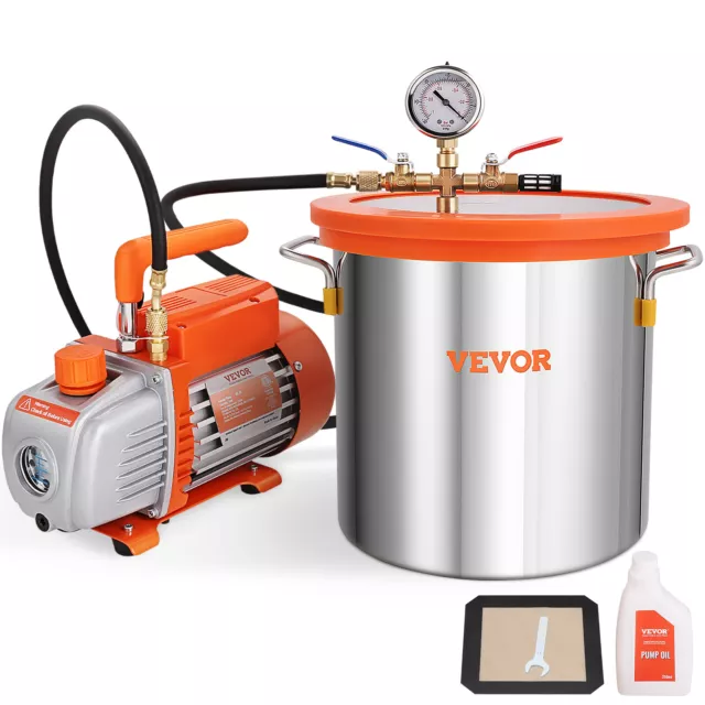 VEVOR Bomba de Vacío 100 L/min Kit de Cámara de Vacío 3 Galones 150 W, 1/5 HP