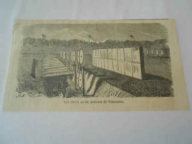 Gravure 1860 - Les Cibles au tir national de Vincennes