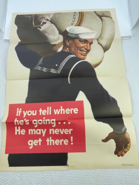 Original Vintage WWII Poster If You Tell Where He’s Going Navy Soldier 1943